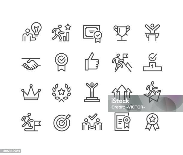Success And Motivation Icons Classic Line Series Stock Illustration - Download Image Now - Icon, Aspirations, Success
