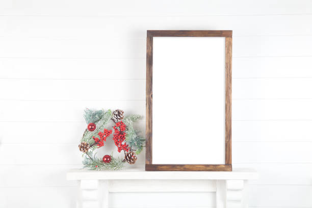 istock Christmas 10x16 Wood Sign Mockup - Empty Frame on a Light Background 1186333128