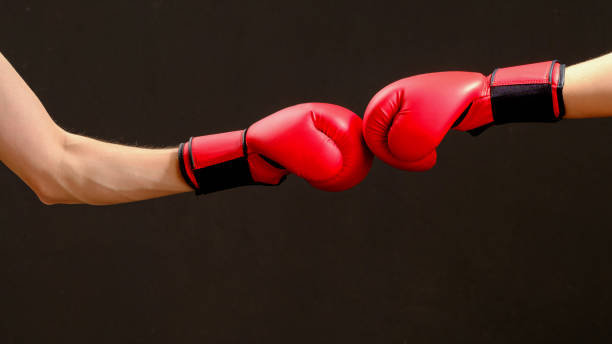 istock Professional boxer in red boxing gloves. Sport concept 1186339031