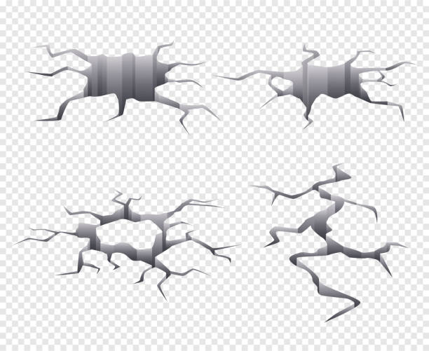 illustrazioni stock, clip art, cartoni animati e icone di tendenza di terra incrinato. modello realistico vettoriale asciutto e morto danneggiato e incrinato - crevice