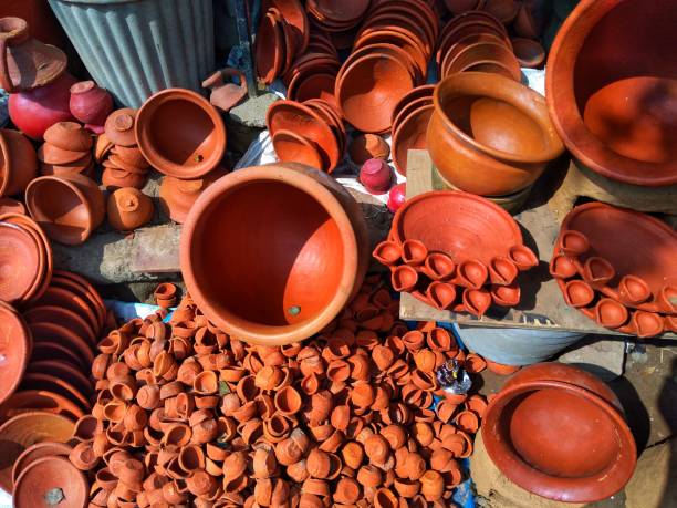 istock Clay craft, appliances made from clay or soil, handmade clay sculptures. 1186345277