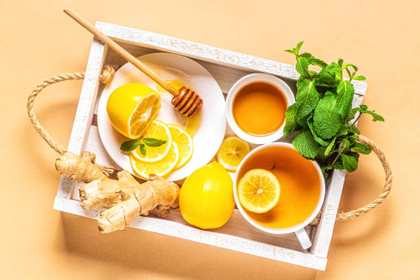 istock Green tea with lemon and honey, Immunity boosting and cold remedies 1186346064