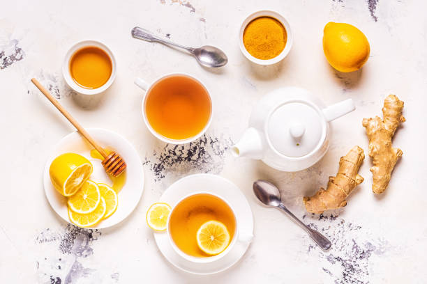 istock Green tea with lemon and honey, Immunity boosting and cold remedies 1186346079