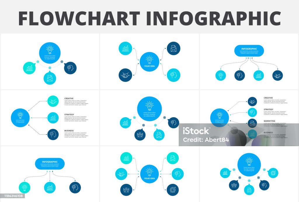 Flowchart Infographic Set Illustration For Data Visualization With 3 4 ...