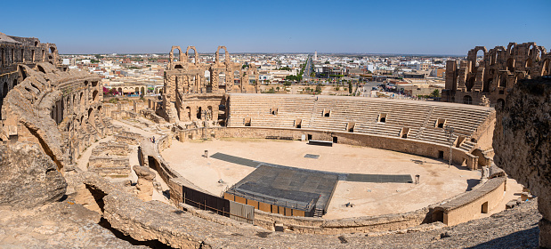 Antique amphitheater at El Jem, Tunisia. El Jem antique Amphitheater is on the UNESCO's World Heritage List.
