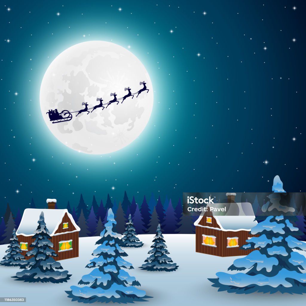 Cảnh Quan Rừng Giáng Sinh Đêm Ông Già Noel Thả Tuần Lộc Vào Hình ...