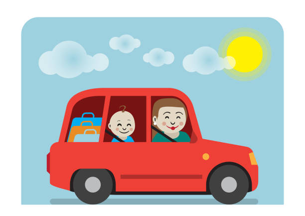 illustrazioni stock, clip art, cartoni animati e icone di tendenza di auto di famiglia rossa - station wagon