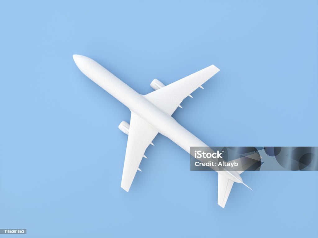 Plaster Airplane on Blue background Business Travel, Airplane, Plaster, Blue, Direction Airplane Stock Photo