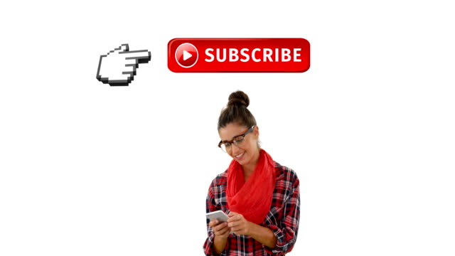 Subscribe button with a pointing hand on social media 4k