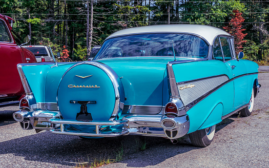 Washington, Maine, USA - August 15, 2017 : 1957 Chevrolet Bel Air parked near the roadside in rural Maine.