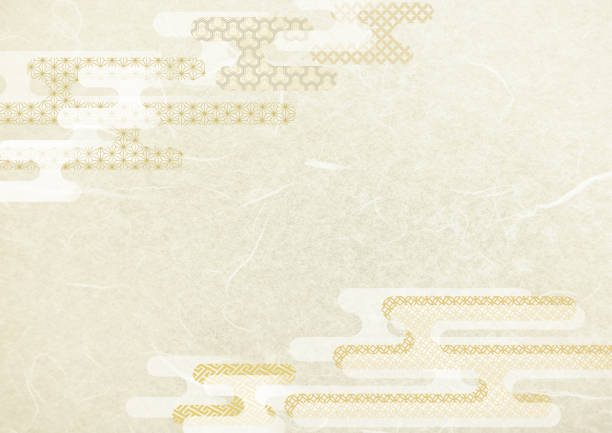 일본식 무늬와 일본 종이 질감 소재 - backgrounds beige brown close up stock illustrations