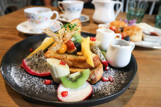 istock toast or French toast with fruit , cream 1186356664