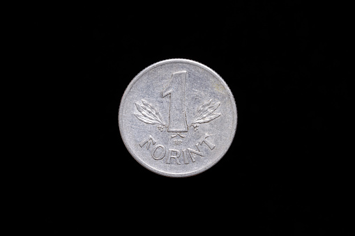 Bangladeshi 10 Poisha steel coin close up isolated on a black background