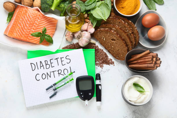 alimentos saludables para la dieta de la diabetes. - diabetes blood sugar test insulin healthy eating fotografías e imágenes de stock