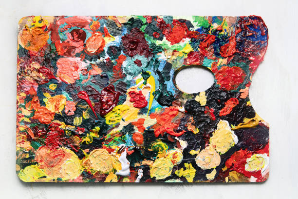 Background image of bright oil or acrylic paint palette Background image of bright oil or acrylic paint palette. Top view, flat lay oil paint palette stock pictures, royalty-free photos & images
