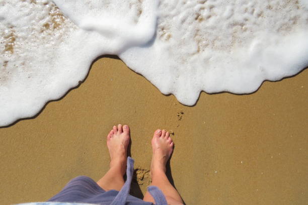 istock Feet on edge of the waves 1186359572