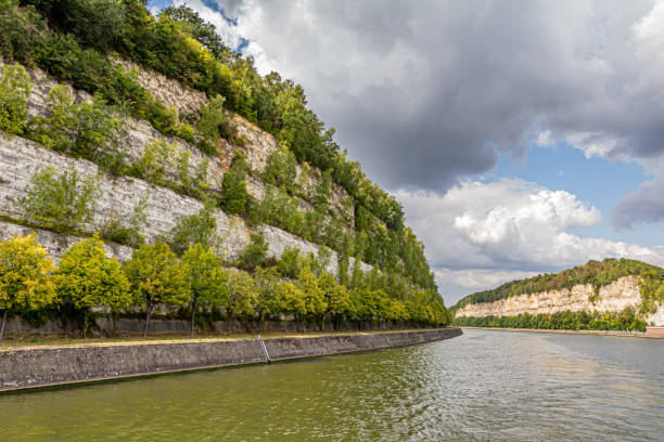 Beautiful view of Mount Saint Peter, Caestert plateau  with green trees and the Albert Canal stock photo