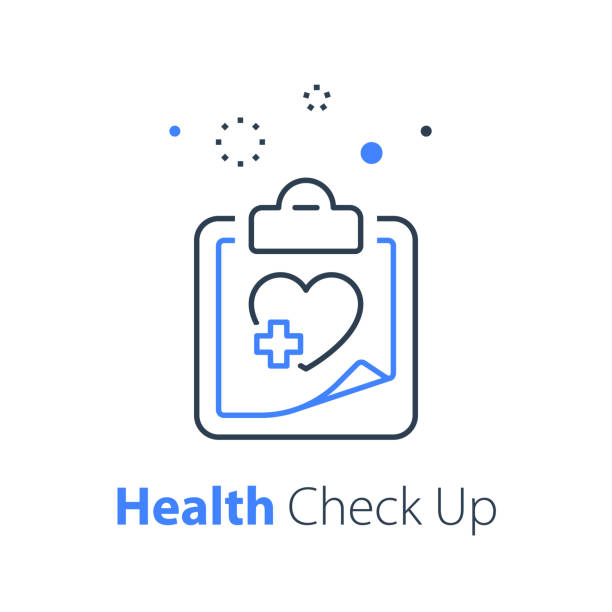 Health check up, heart system exam, hypertension symptoms, cardiovascular disease test Health check up, heart system exam, hypertension symptoms, cardiovascular disease test, medical program, annual examination plan, vector thin line icon leaving a tip stock illustrations