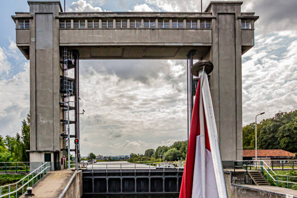 Bosscherveld sluice with its gateway lock gate that connects the Maas river with the Zuid-Willemsvaart canal