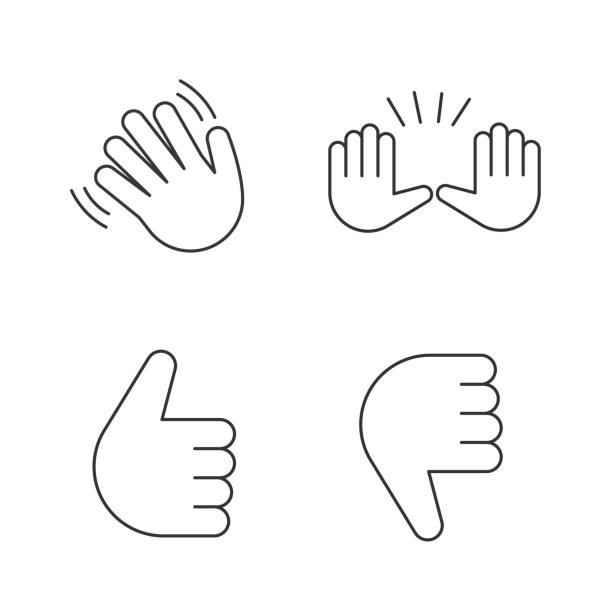 Hand gesture emojis linear icons set Hand gesture emojis linear icons set. Thin line contour symbols. Hello, goodbye, stop, good job, disapproval gesturing. Thumbs up and down. Isolated vector outline illustrations. Editable stroke good job emoji stock illustrations