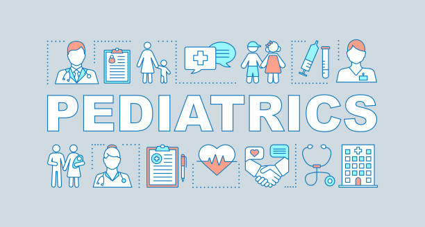 Pediatrics word concepts banner Pediatrics word concepts banner. Diagnosis of children. Care for kids sickness, disorder therapy. Presentation, website. Isolated lettering typography idea, linear icons. Vector outline illustration doctor borders stock illustrations