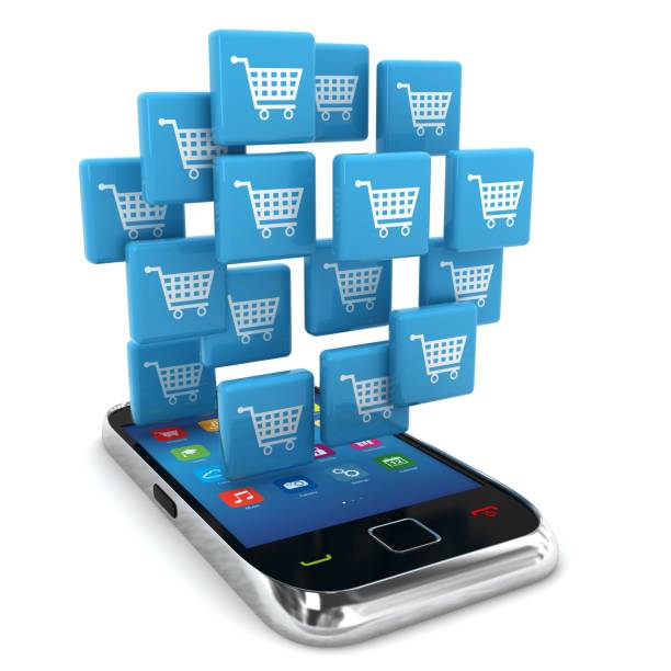 электронная коммерция онлайн торговый маркетинг мобильный телефон - store on the phone supermarket sale стоковые фото и изображения