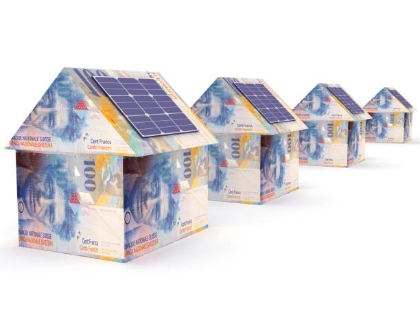 swiss franc money smart house solar energy savings - swiss currency franc sign switzerland currency imagens e fotografias de stock