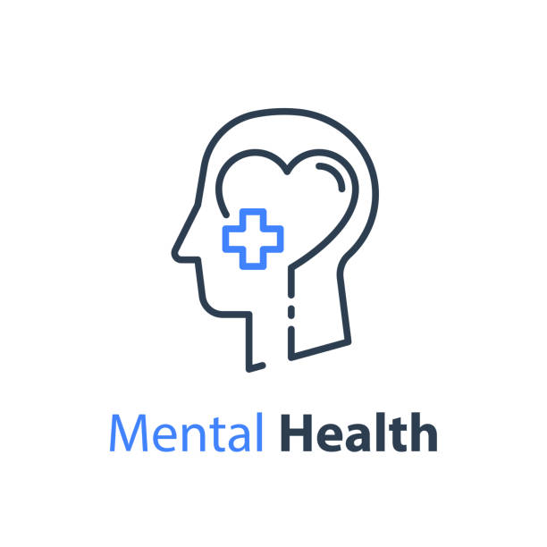 Mental health, human head, psychological help, psychiatry concept Mental health, human head, psychological help, psychiatry concept, therapy course, cognitive development, vector line icon counseling stock illustrations