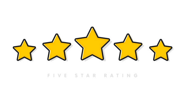 ilustrações de stock, clip art, desenhos animados e ícones de five yellow rating star vector illustration in white background. 5 star rating customer product review flat icons for apps and websites. - first class star shape rank gold