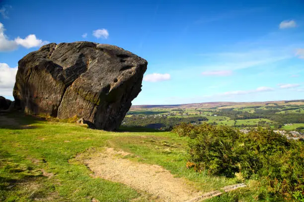 Landscape view of the cow and calf rocks at Ilkley moor West Yorkshire