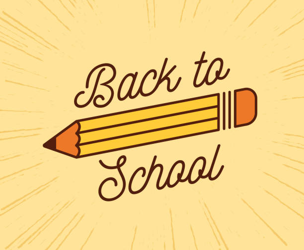 Back to School Pencil Announcement Back to school pencil drawing announcement script text orange. junior high stock illustrations