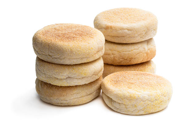 Freshly baked English muffins isolated on a white