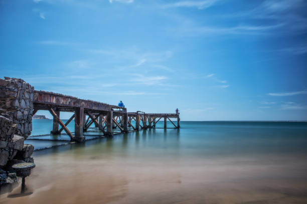 Long exposure photography. From a pontoon with milky effect on water.