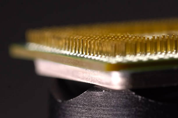an electronic board with electrical components for connecting various devices into one system, close up