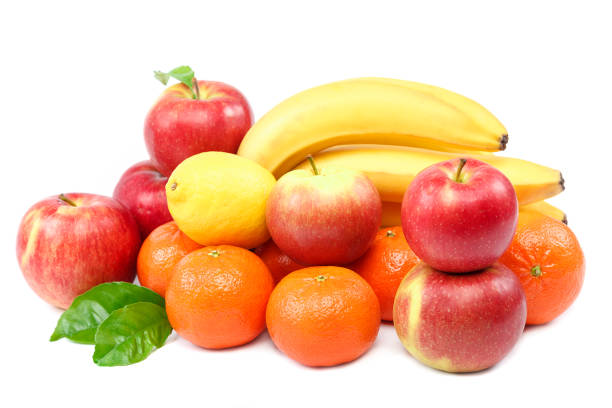 istock Fresh banana, tangerines, lemon, apples on white background 1186396258