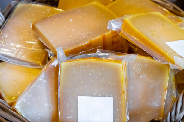 istock Various Holland cheese on in diary production market. 1186396320