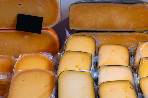 istock Various Holland cheese on in diary production market. 1186396321