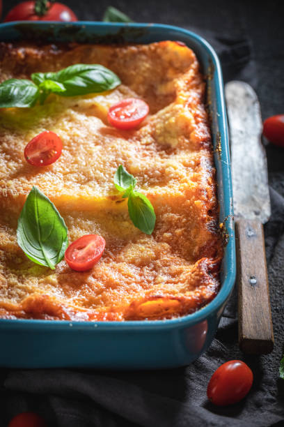 istock Hot lasagna baked in casserole with cheese 1186399608