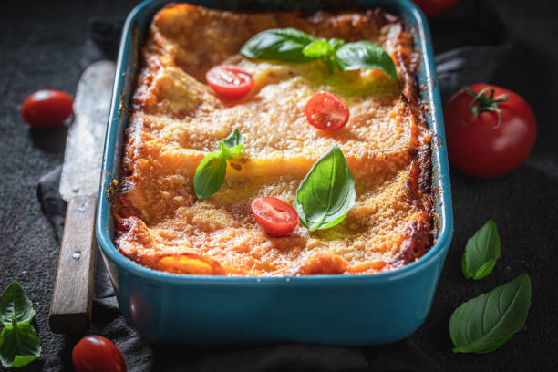 istock Delicious lasagna baked in casserole with cheese 1186400647