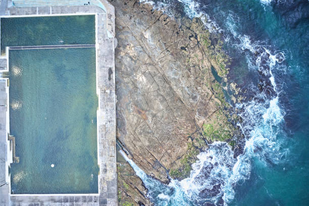 istock Newcastle ocean baths aerial drone view just after sunrise on overcast day 1186406308
