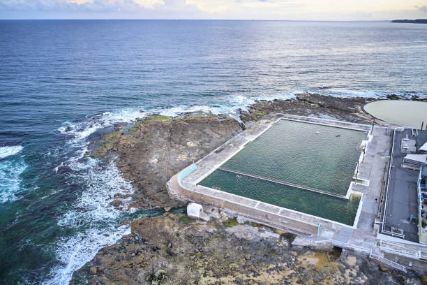 istock Newcastle ocean baths aerial drone view just after sunrise on overcast day 1186406936