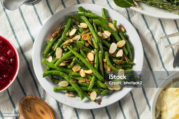 Homemade Sauteed Green Beans Stock Photo - Download Image Now - Green Bean, Almond, Thanksgiving - Holiday
