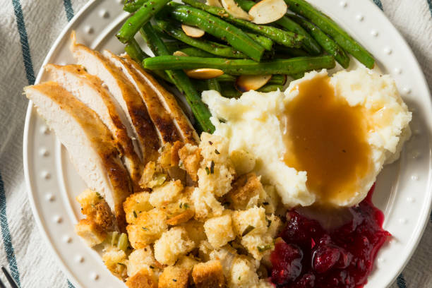 istock Homemade Thanksgiving Turkey Dinner with Stuffing Potatoes 1186408271