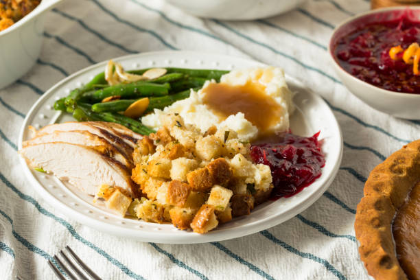 istock Homemade Thanksgiving Turkey Dinner with Stuffing Potatoes 1186408945