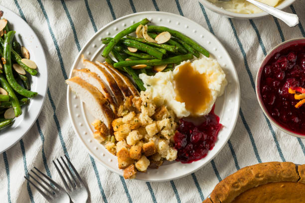 istock Homemade Thanksgiving Turkey Dinner with Stuffing Potatoes 1186409134