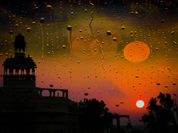 jaisalmer sunset with digitally added rain - arabian nights imagens e fotografias de stock