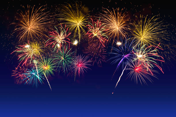 istock Colorful fireworks on twilight sky background. 1186415414