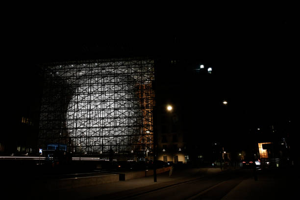 The headquarters of the European Council with its illumination switch on prior to the 'Earth Hour' event in Brussels, Belgium on March 24, 2018.