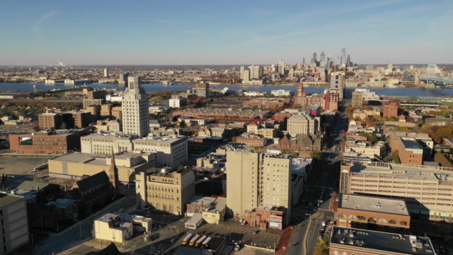Aerial View Camden New Jersey Downtown City Skyline Plus Philadelphia