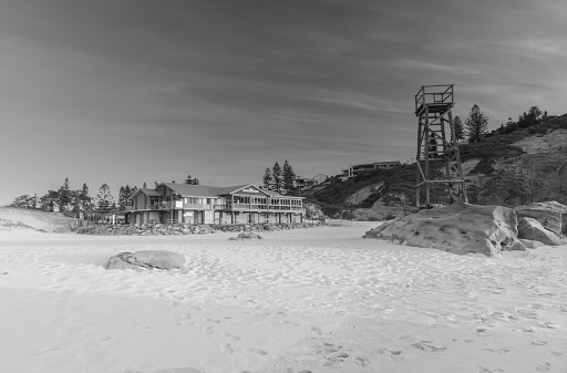 Readhead, Australia – October 27, 2019: Early Morning at Redhead Beach on the Central Coast of New South Wales in Black and White.